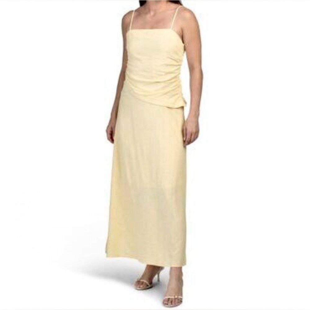 NWT Bailey 44 Linen Blend Tuck Bodice Maxi Dress in Yellow Size 14
